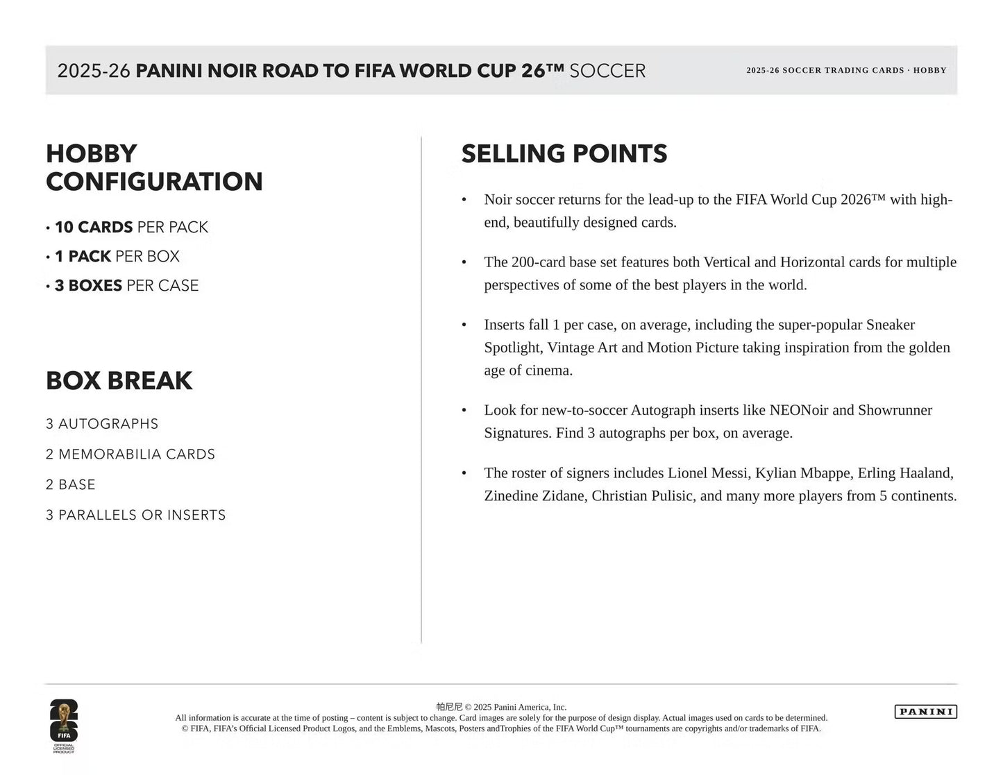2025-26 Noir Road to FIFA World Cup Soccer Hobby Box