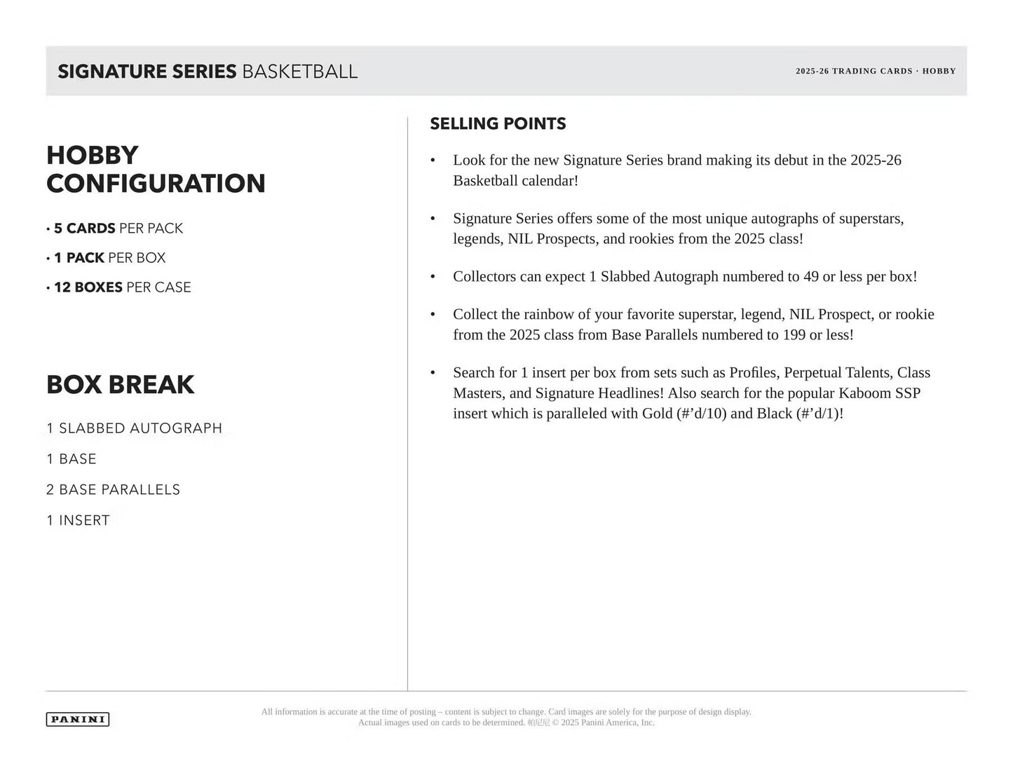 2025-26 Panini Signature Series Basketball Hobby Box