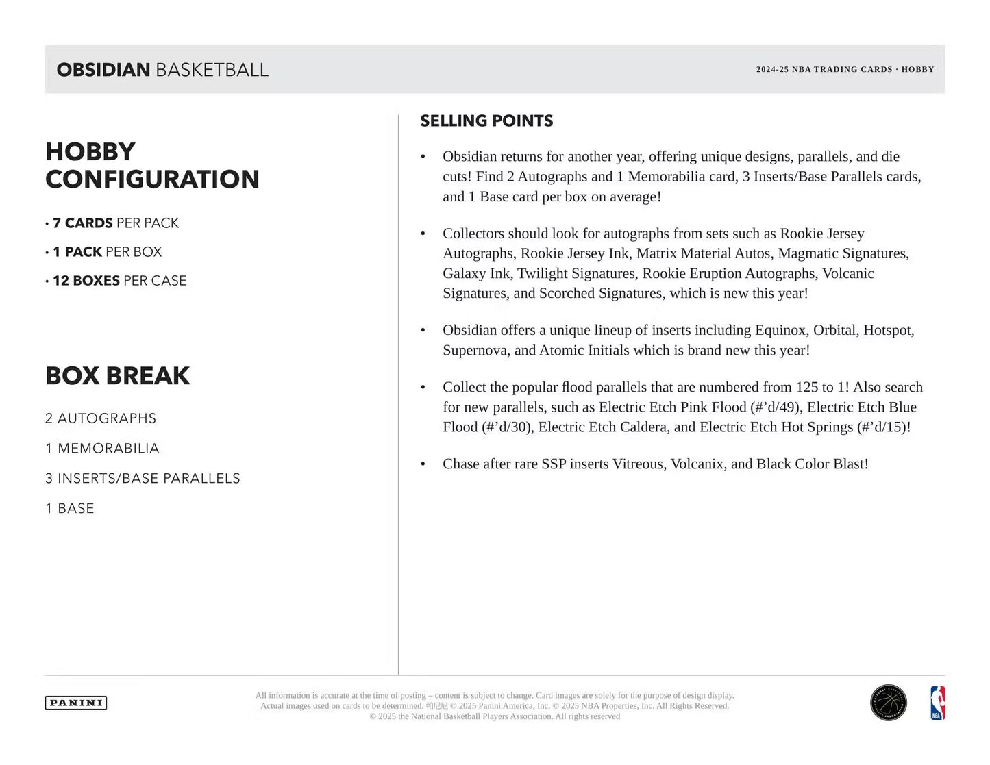 2024-25 Panini Obsidian basketball Hobby Box