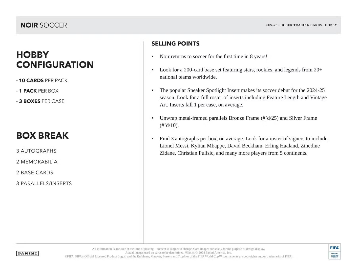 2024-25 Panini Noir Soccer Hobby Box