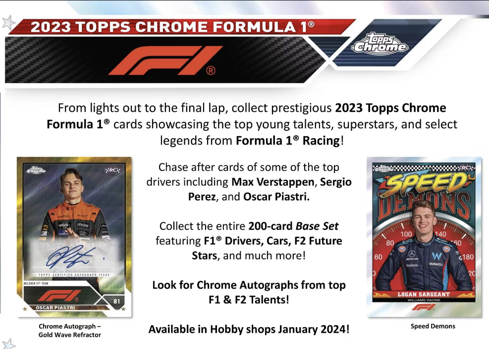 2023 Topps Chrome F1 Formula 1 Racing Hobby