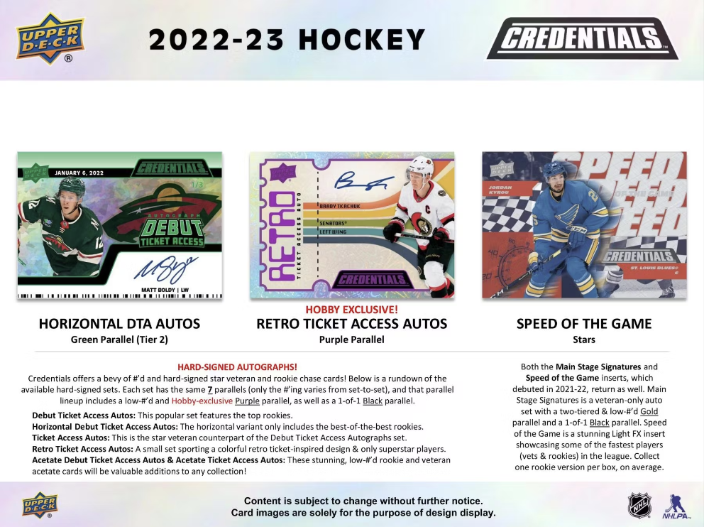 2022-23 Upper Deck Credentials Hockey Hobby