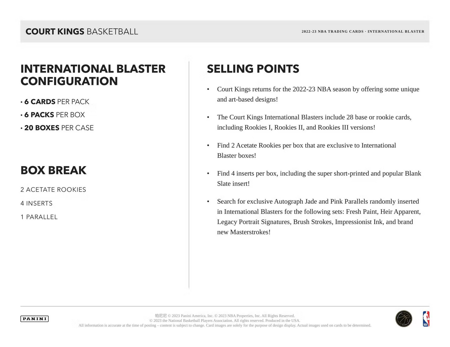 2022-23 Panini Court Kings Basketball International Blaster Box