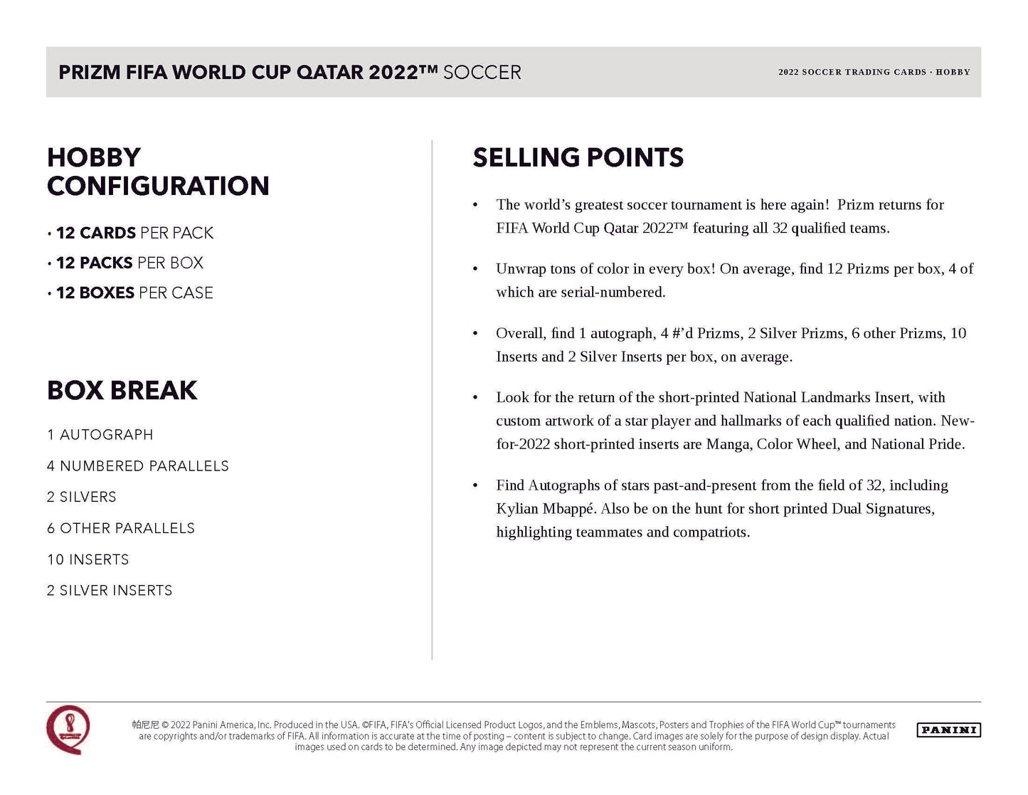 2022 Panini Prizm World Cup Soccer Hobby